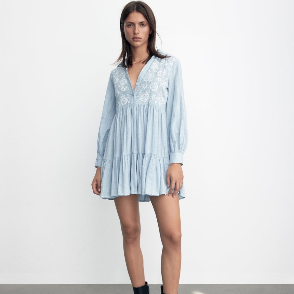ZARA EMBROIDERED MINI DRESS